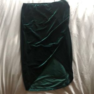 Asymmetrical Green Velvet Midi Skirt
